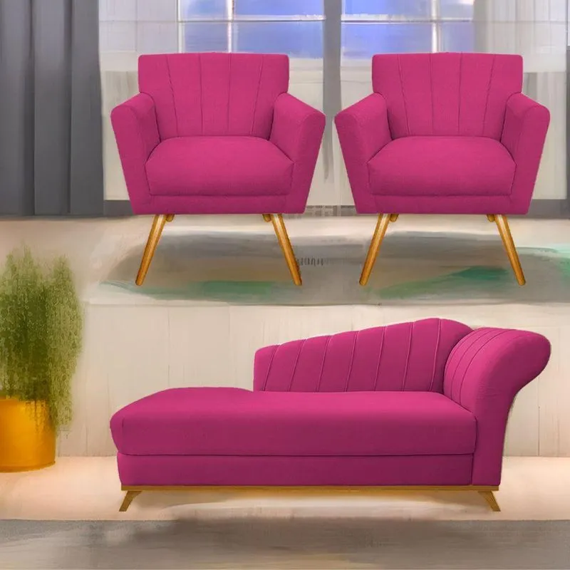 Kit Diva Recamier Vanessa 160Cm Lado Esquerdo E 02 Poltronas Laura Suede Cor Pink