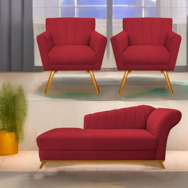 Kit Diva Recamier Vanessa 185Cm Lado Esquerdo E 02 Poltronas Laura Suede Cor Vermelho