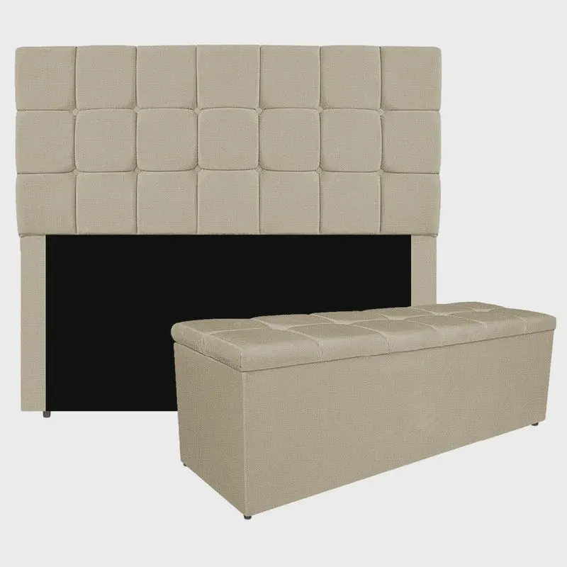 Kit Cabeceira e Calçadeira Manchester 160 cm Queen Size Linho - adj Decor