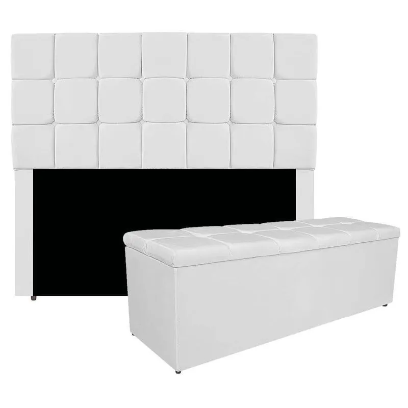 Kit Cabeceira E Calçadeira Manchester 195 Cm King Size Corano - Adj Decor Cor Branco