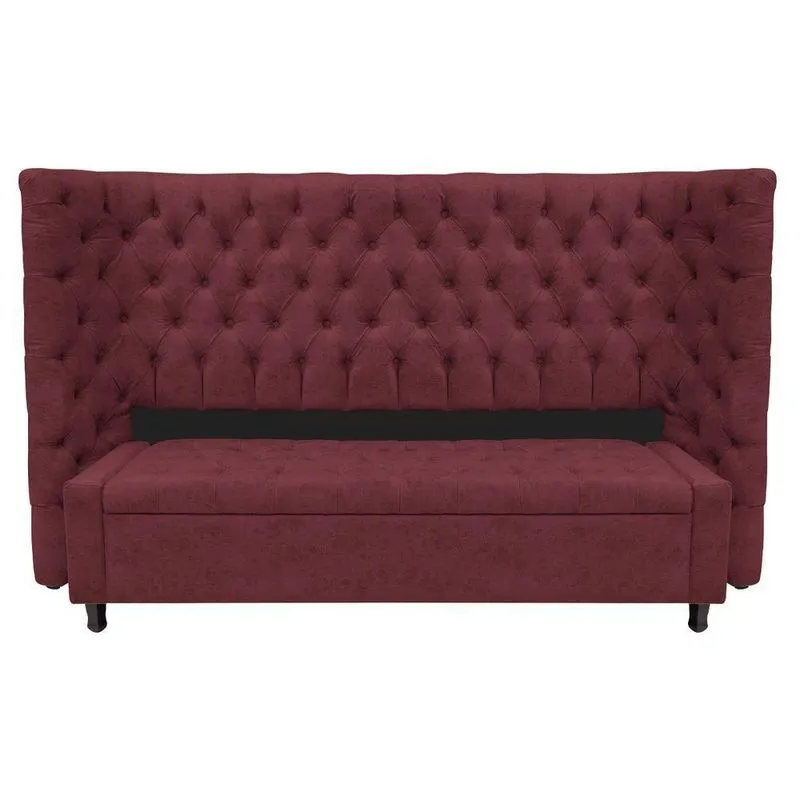 Kit Cabeceira E Calçadeira Baú King Everest P02 195 Cm Para Cama Box Suede - Amarena Móveis Bordô