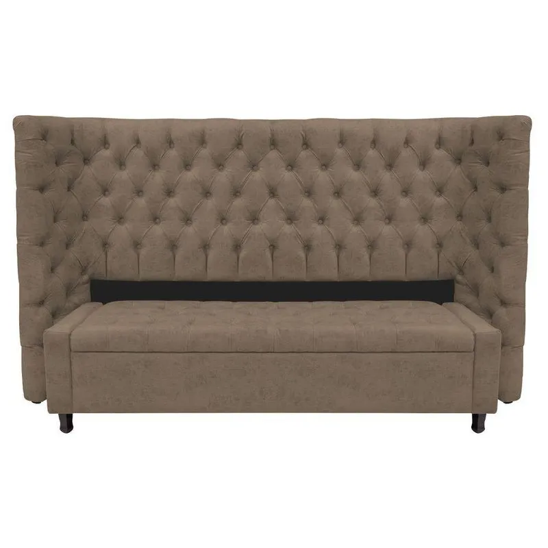 Kit Cabeceira E Calçadeira Baú King Everest P02 195 Cm Para Cama Box Suede - Amarena Móveis Marrom
