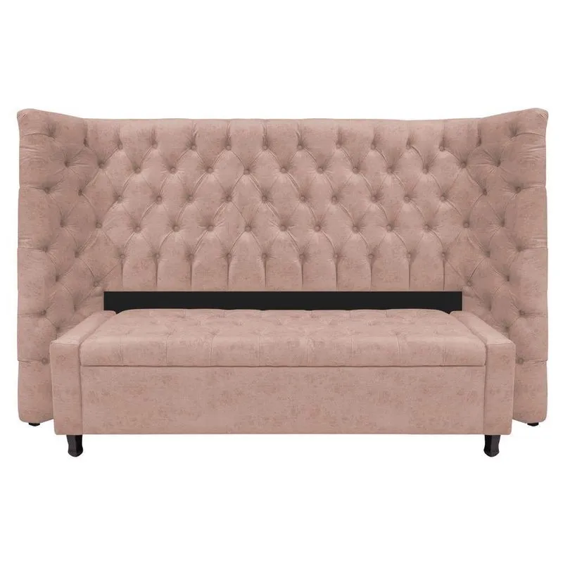 Kit Cabeceira E Calçadeira Baú King Everest P02 195 Cm Para Cama Box Suede - Amarena Móveis Rosê