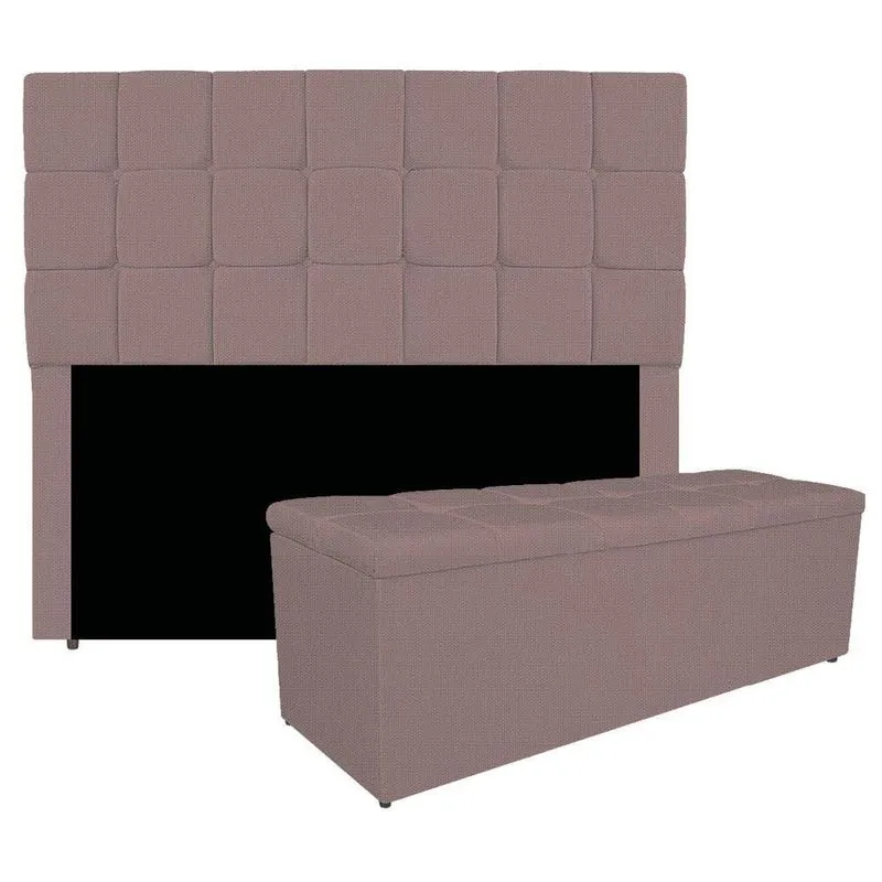Kit Cabeceira E Calçadeira Manchester 140 Cm Casal Linho - Amarena Móveis Cor Rosê