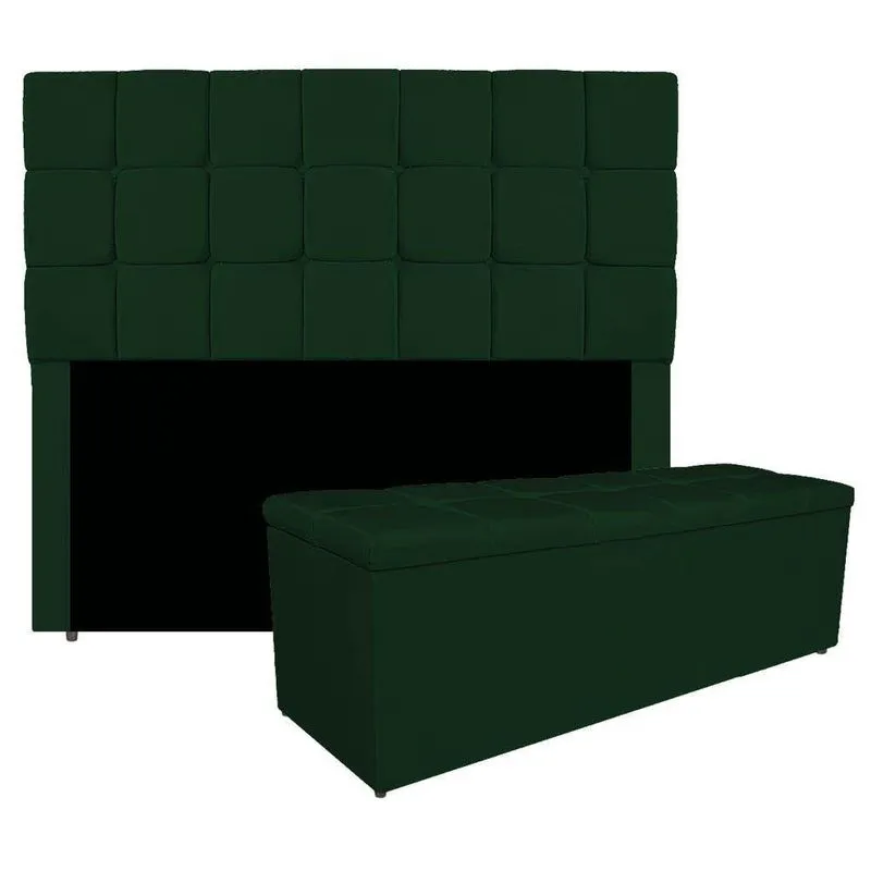 Kit Cabeceira E Calçadeira Manchester 160 Cm Queen Size Suede - Amarena Móveis Cor Verde