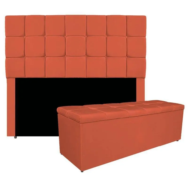 Kit Cabeceira E Calçadeira Manchester 195 Cm King Size Suede - Amarena Móveis Cor Terracota