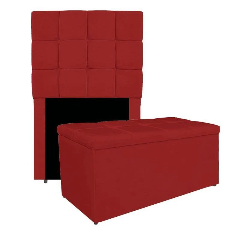Kit Cabeceira E Calçadeira Manchester 90 Cm Solteiro Corano - Amarena Móveis Cor Vermelho