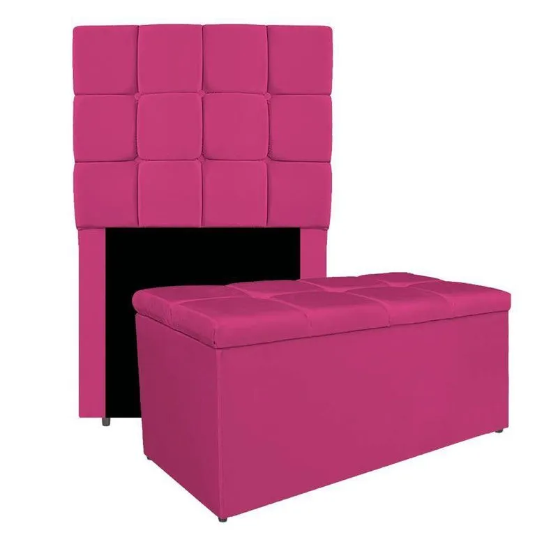 Kit Cabeceira E Calçadeira Manchester 90 Cm Solteiro Suede - Amarena Móveis Cor Pink
