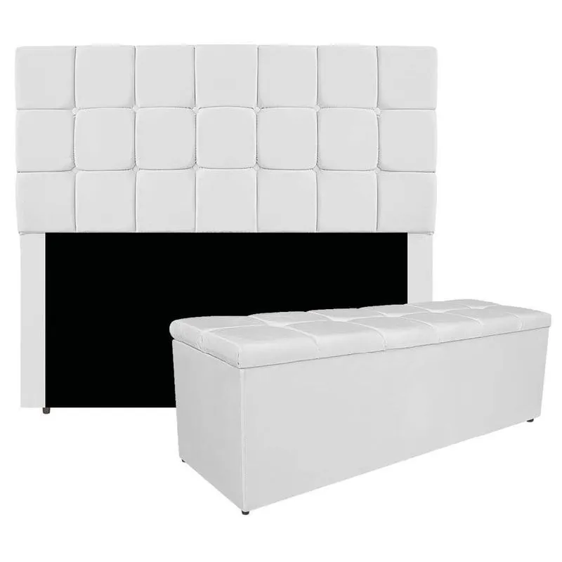 Kit Cabeceira E Calçadeira Manchester 160 Cm Queen Size Corano Cor Branco