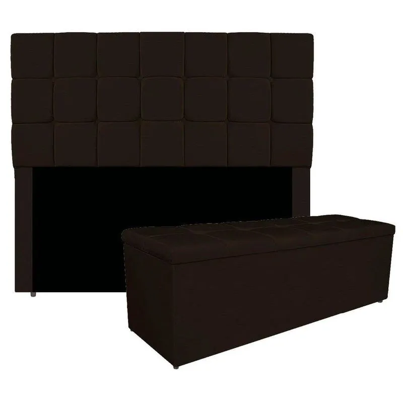 Kit Cabeceira E Calçadeira Manchester 160 Cm Queen Size Corano Cor Marrom