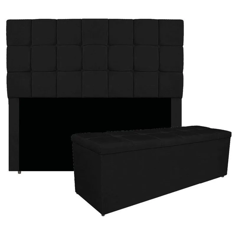 Kit Cabeceira E Calçadeira Manchester 160 Cm Queen Size Corano Cor Preto