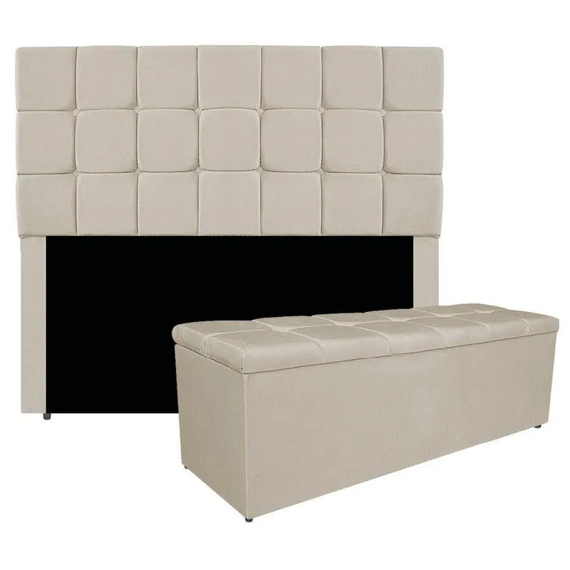 Kit Cabeceira E Calçadeira Manchester 160 Cm Queen Size Suede Cor Bege
