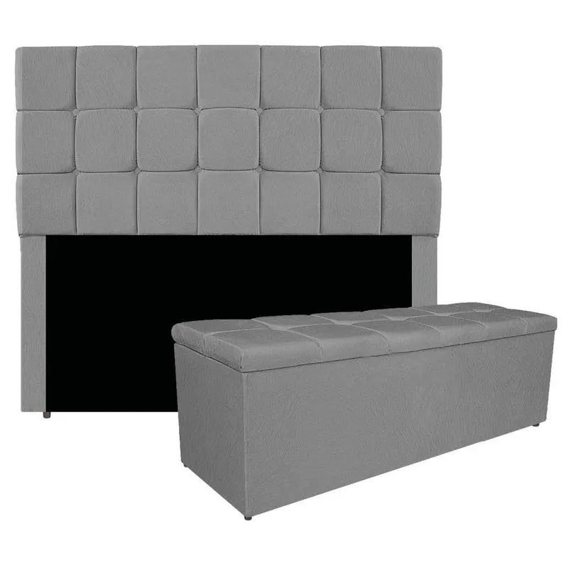 Kit Cabeceira E Calçadeira Manchester 160 Cm Queen Size Suede Cor Cinza