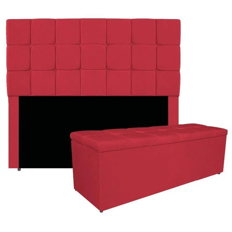 Kit Cabeceira E Calçadeira Manchester 160 Cm Queen Size Suede Cor Vermelho