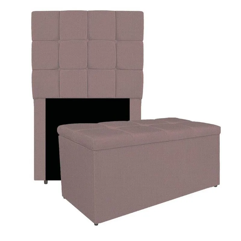 Kit Cabeceira E Calçadeira Manchester 90 Cm Solteiro Linho Cor Rosê