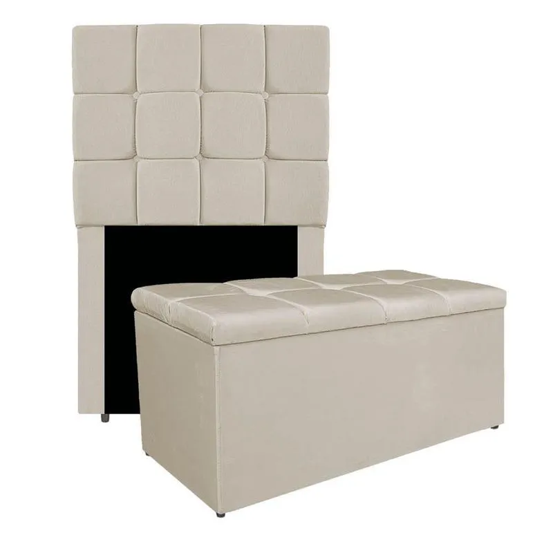 Kit Cabeceira E Calçadeira Manchester 90 Cm Solteiro Suede Cor Verde