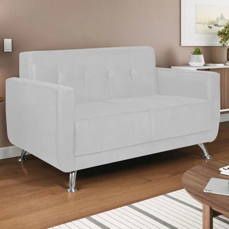 Sofá 2 Lugares Beny Sintético - Adj Decor Cor Branco