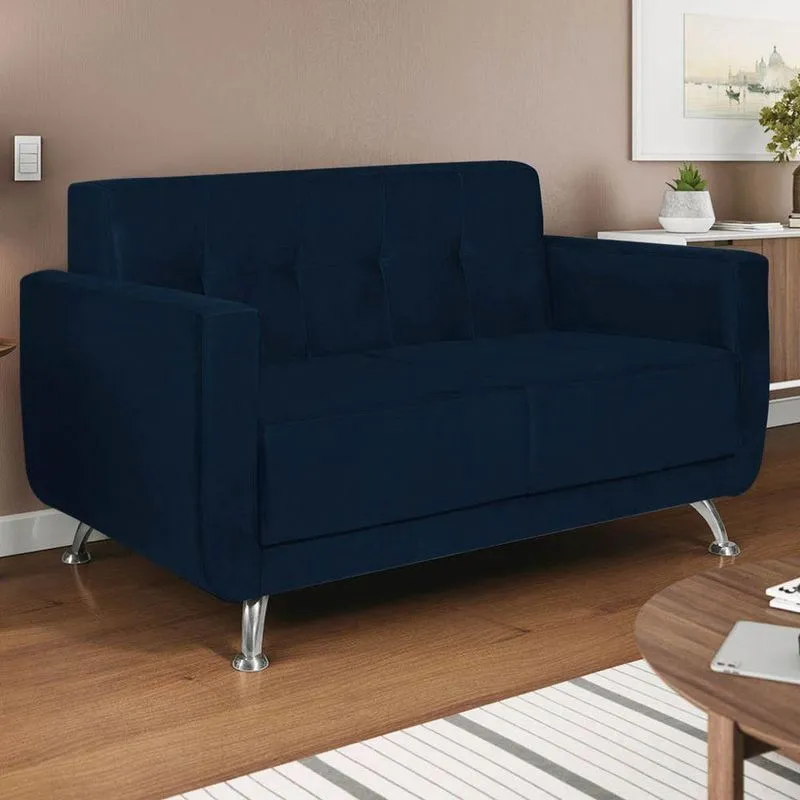 Sofá 2 Lugares Beny Suede - Adj Decor Cor Azul Marinho