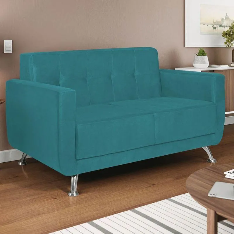 Sofá 2 Lugares Beny Suede - Adj Decor Cor Azul Turquesa