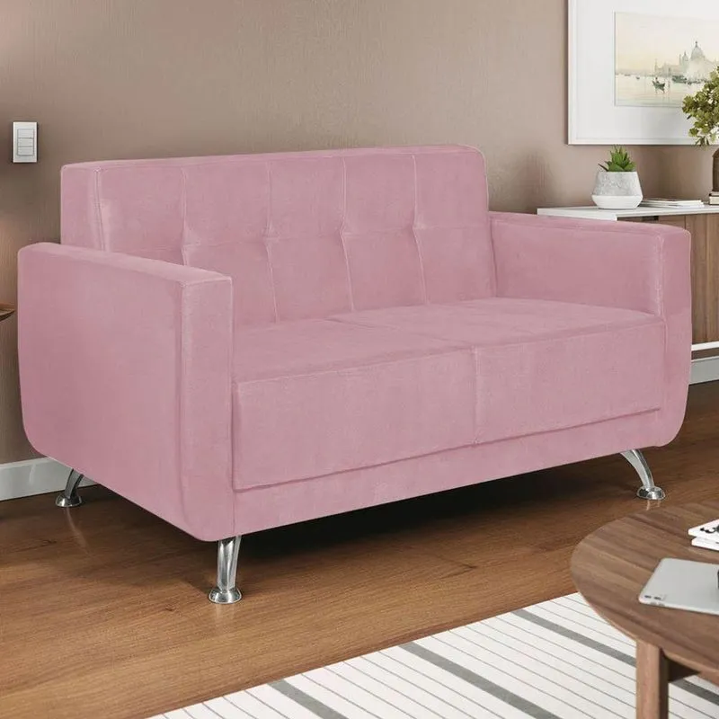 Sofá 2 Lugares Beny Suede - Adj Decor Cor Rosa Bebê