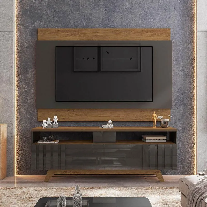 Painel E Bancada Para Tv Até 60" Portaland L01 - Doce Sonho Móveis Cor Freijó/grafite