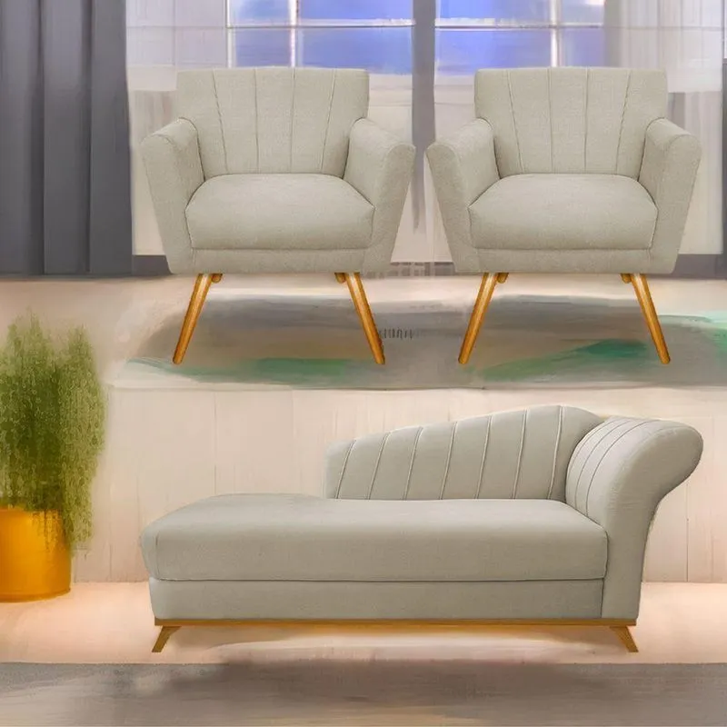 Kit Diva Recamier Vanessa 140Cm Lado Esquerdo E 02 Poltronas Laura Suede Cor Bege