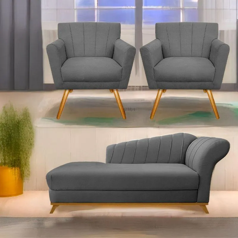 Kit Diva Recamier Vanessa 160Cm Lado Esquerdo E 02 Poltronas Laura Suede Cor Cinza