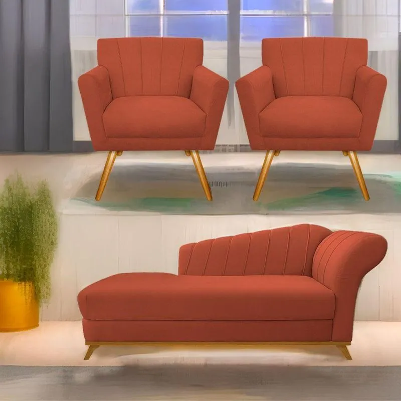 Kit Diva Recamier Vanessa 160Cm Lado Esquerdo E 02 Poltronas Laura Suede Cor Terracota