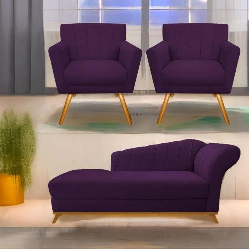 Kit Diva Recamier Vanessa 185Cm Lado Esquerdo E 02 Poltronas Laura Suede Cor Roxo