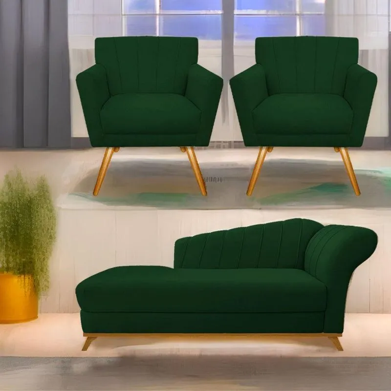 Kit Diva Recamier Vanessa 185Cm Lado Esquerdo E 02 Poltronas Laura Suede Cor Verde