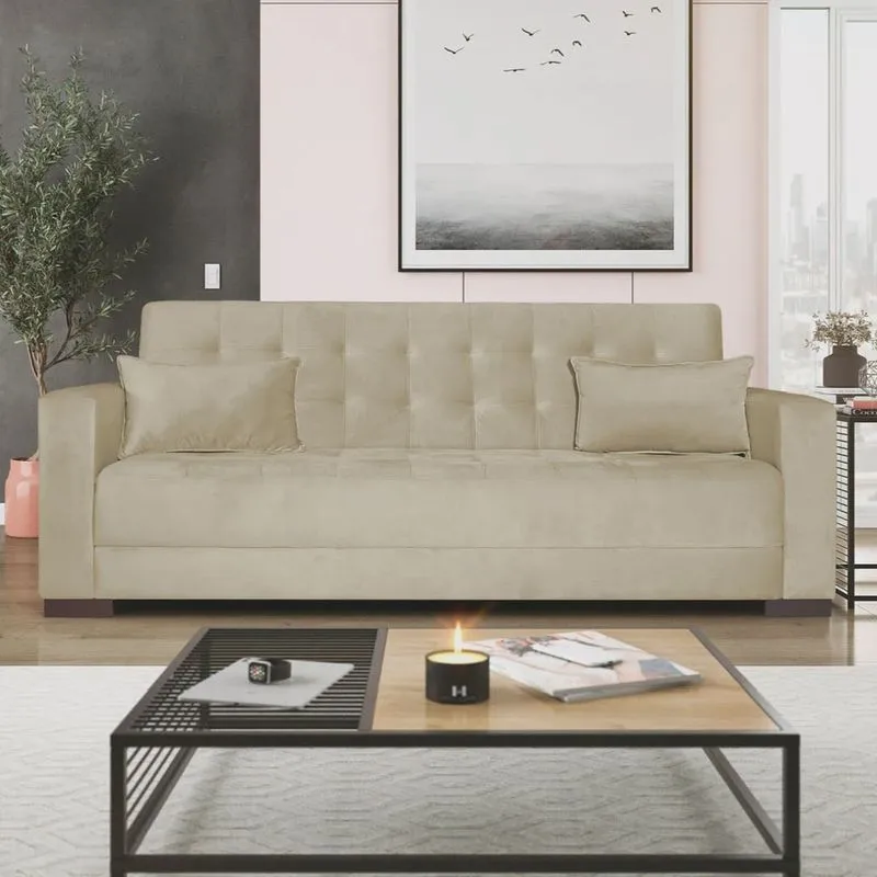 Sofá Cama 3 Lugares Jobim Suede - adj Decor