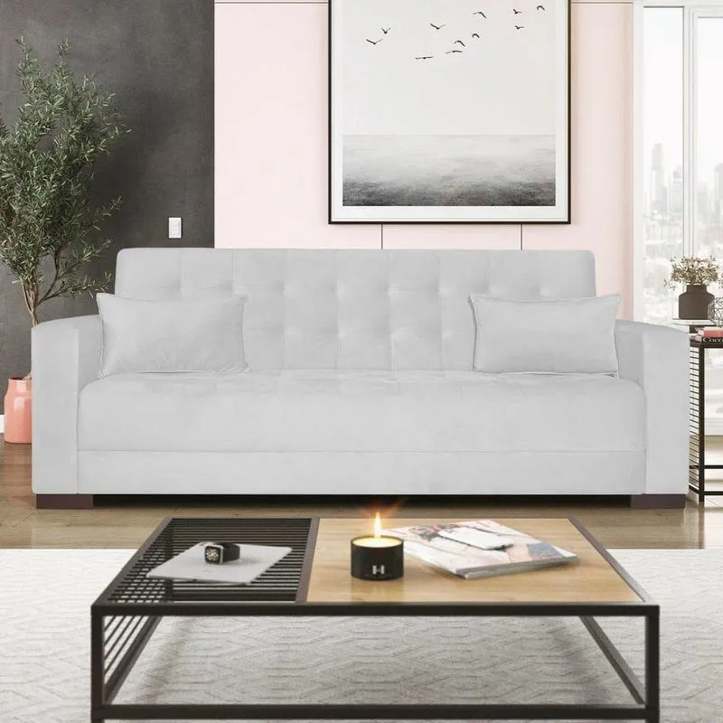 Sofá Cama 3 Lugares Jobim Suede - Doce Sonho Móveis Branco