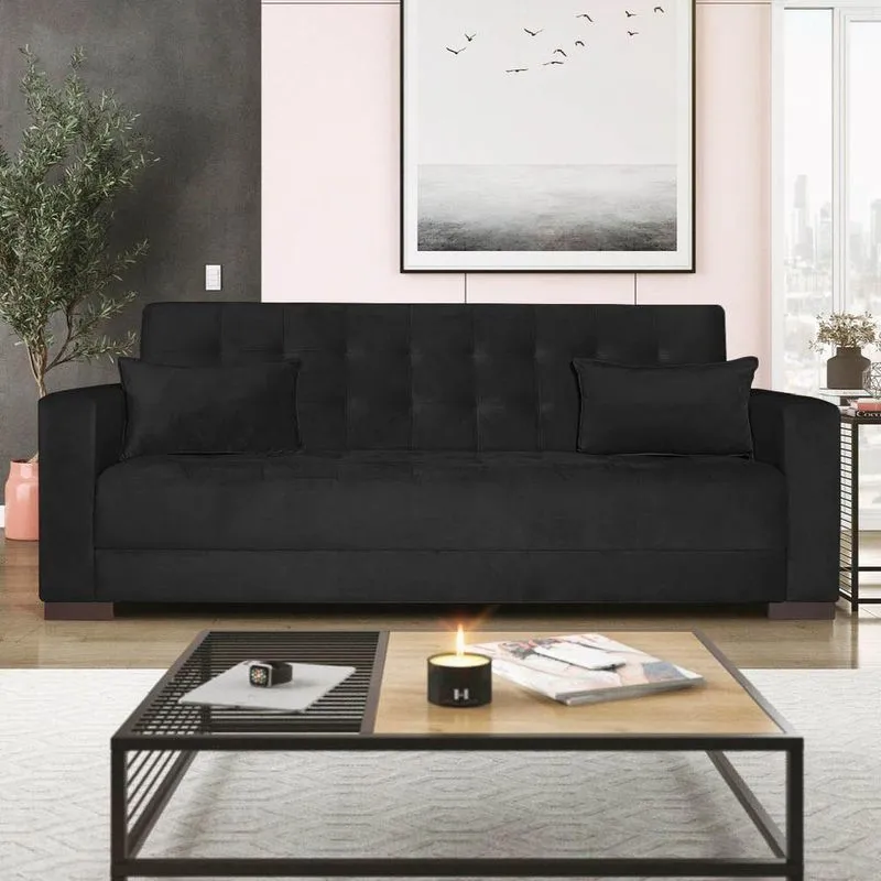 Sofá Cama 3 Lugares Jobim Suede - Doce Sonho Móveis Preto