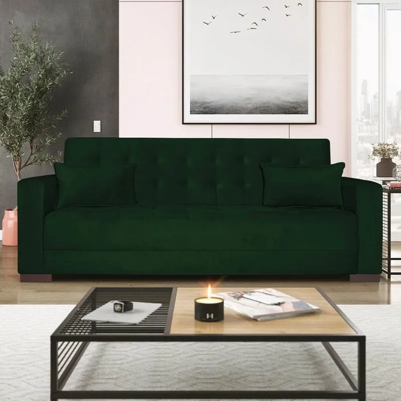Sofá Cama 3 Lugares Jobim Suede Verde - Amarena Móveis