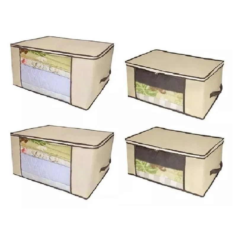 Kit 4 Caixa Organizadora Edredom Cobertor 60x45x30-45x45x20