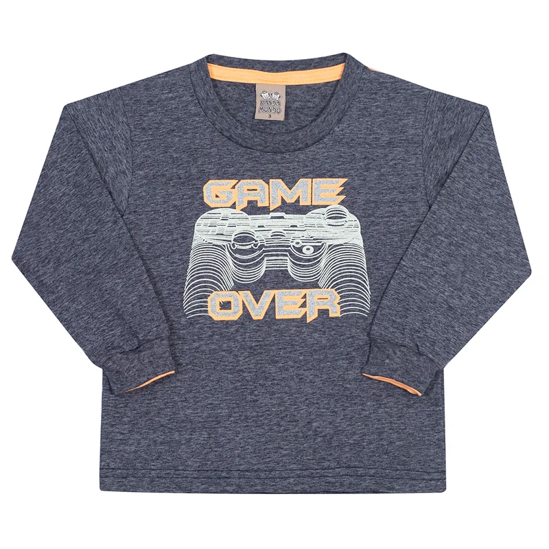 Camiseta Manga Longa Game Marinho/Laranja Randa Mundu - Masculina 03 / Menino