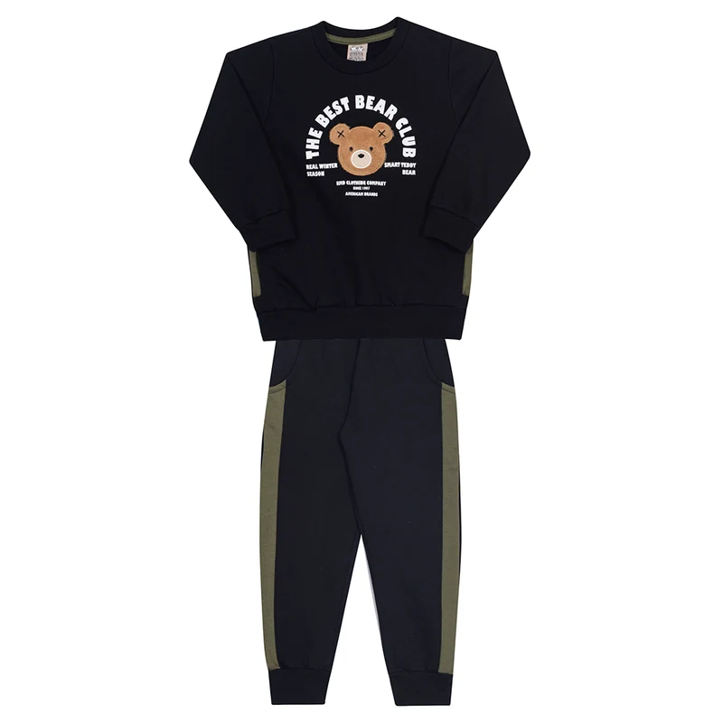 Conjunto Moletom Peluciado Bear Club Preto Randa Mundu - Masculino 03 / Menino