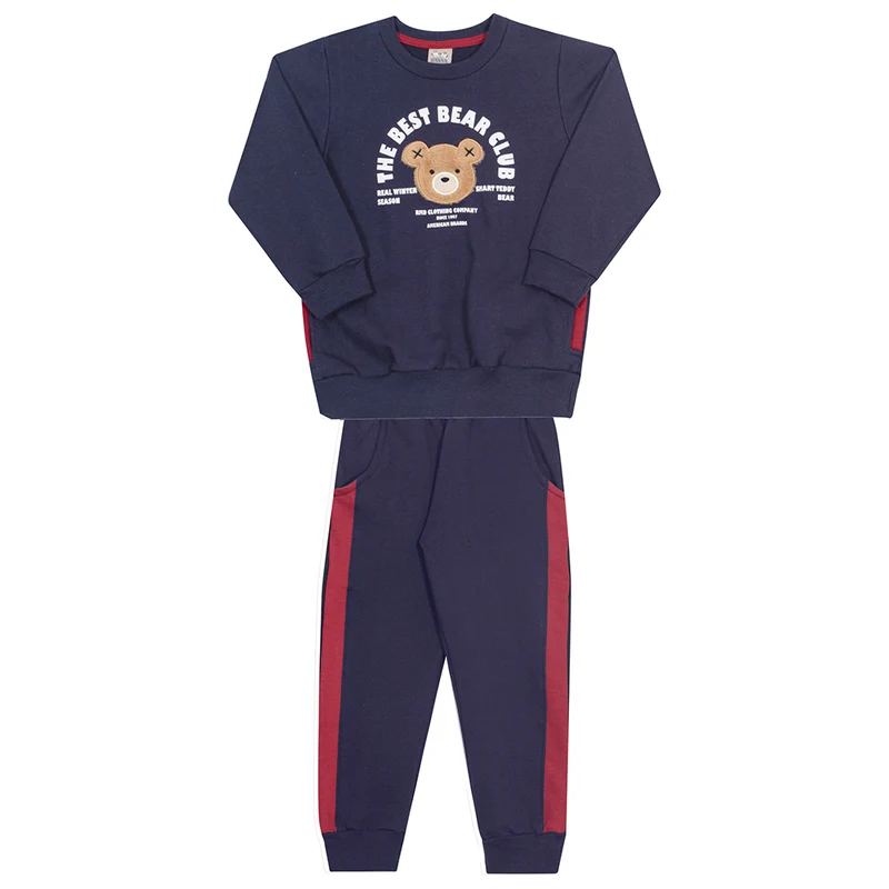 Conjunto Moletom Peluciado Bear Club Marinho Randa Mundu - Masculino 03 / Menino