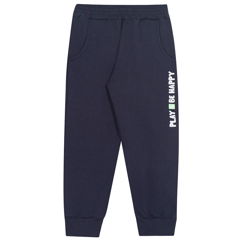 Calça Moletom Play e Be Happy Marinho Randa Mundu - Masculina 01 / Menino