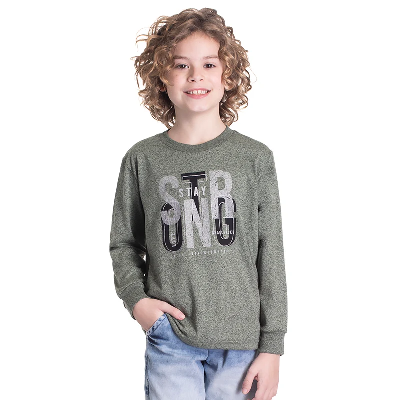 Camiseta Manga Longa Stay Strong Verde Randa Mundu - Masculina 08 / Menino