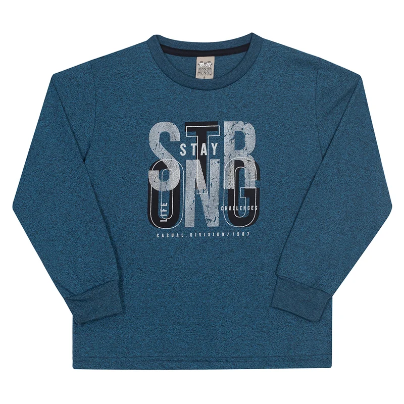 Camiseta Manga Longa Stay Strong Azul Randa Mundu - Masculina 08 / Menino