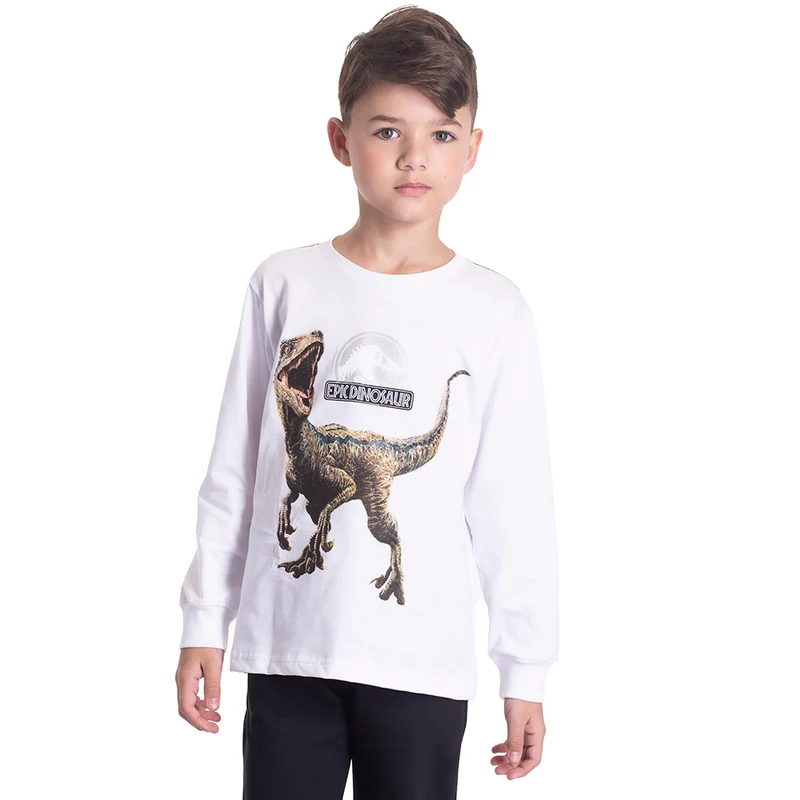 Camiseta Manga Longa Epic Dinosaur Branca Randa Mundu - Masculina 10 / Menino