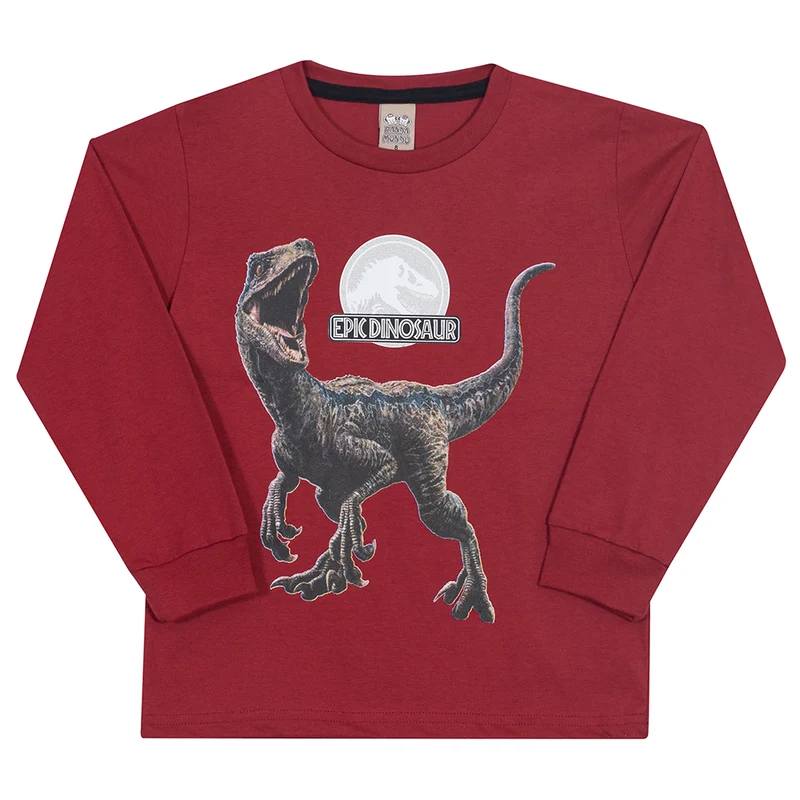 Camiseta Manga Longa Epic Dinosaur Vermelha Randa Mundu - Masculina 08 / Menino
