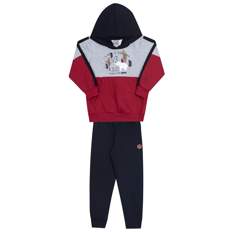 Conjunto Moletom Blusa com Capuz Vermelho e Mescla Randa Mundu - Masculino 03 / Menino