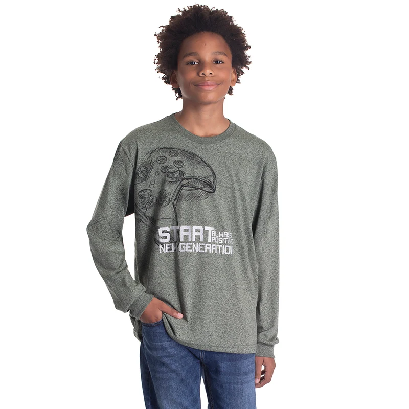 Camiseta Manga Longa Start Verde Randa Mundu - Masculina 16 / Menino