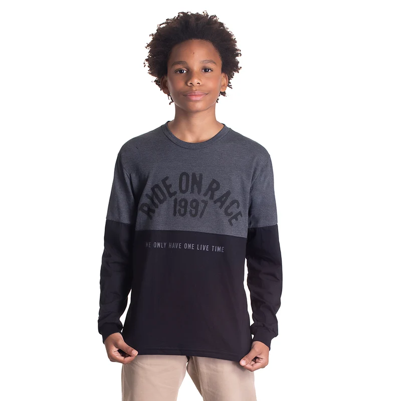 Camiseta Manga Longa Ride on Race Preta Randa Mundu - Masculina 14 / Menino