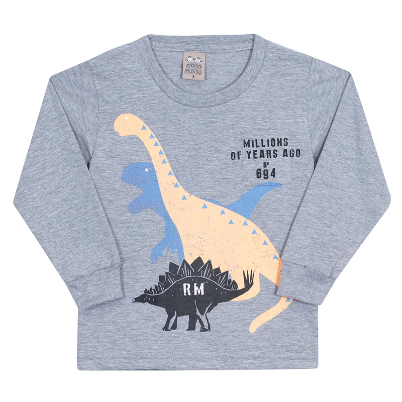 Camiseta Manga Longa Dinossauro Mescla Randa Mundu - Masculina 01 / Menino
