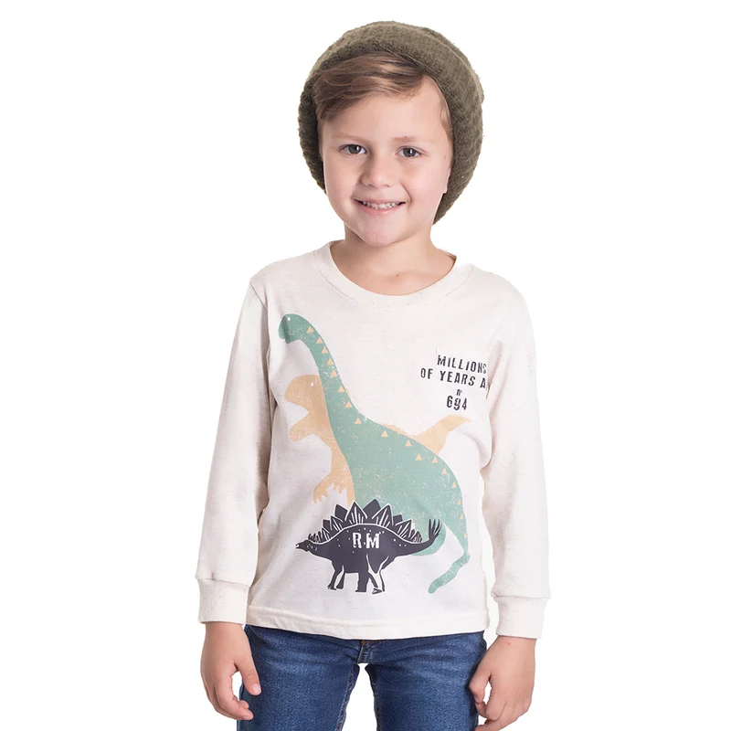 Camiseta Manga Longa Dinossauro Linho Randa Mundu - Masculina 02 / Menino