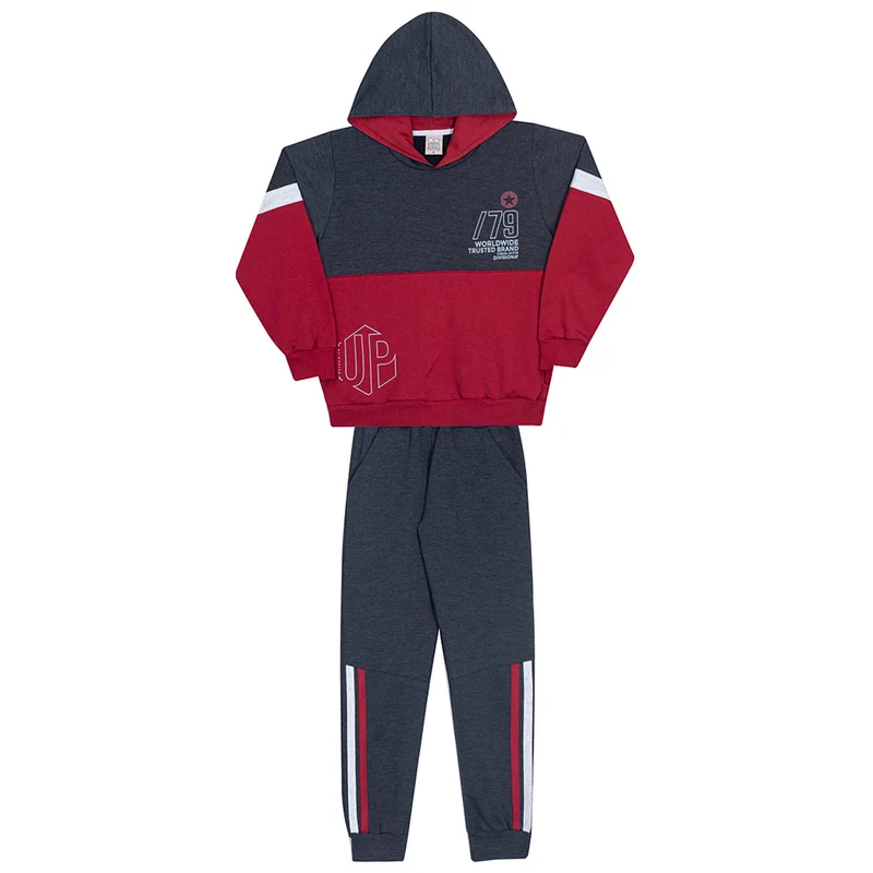 Conjunto Moletom Peluciado Manga Longa com Capuz Vermelho Randa Mundu - Masculino 04 / Menino