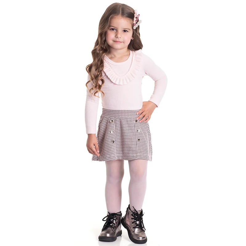 Conjunto Body e Saia Pied de Poule Off White Randa Mundu - Feminino 01 / Menina
